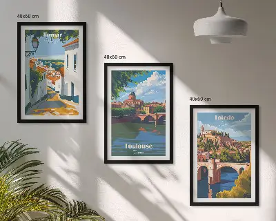 Retro városi grafika keretezett kép szett hálószobába