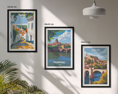 Keretezett kép szett hálószobába Retro városi grafika