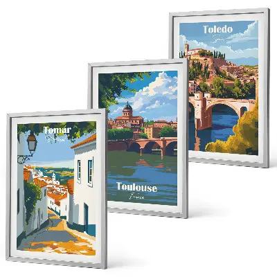 Retro városi grafika keretezett kép szett hálószobába