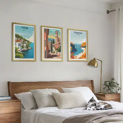 Keretezett retró tájképek hálószobai képszett