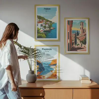 Keretezett retró tájképek hálószobai képszett