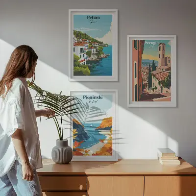 Keretezett retró tájképek hálószobai képszett