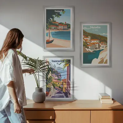 Tengerparti város illusztrációs képkészlet fali dekoráció