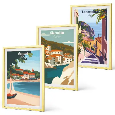 Tengerparti város illusztrációs képkészlet fali dekoráció