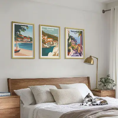Tengerparti város illusztrációs képkészlet fali dekoráció
