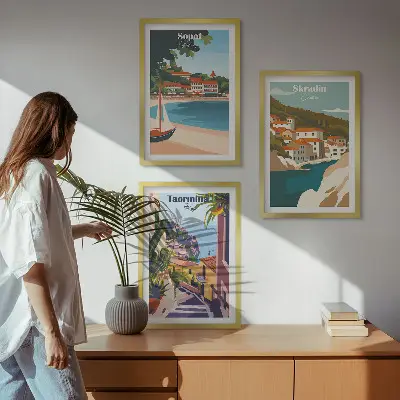 Tengerparti város illusztrációs képkészlet fali dekoráció