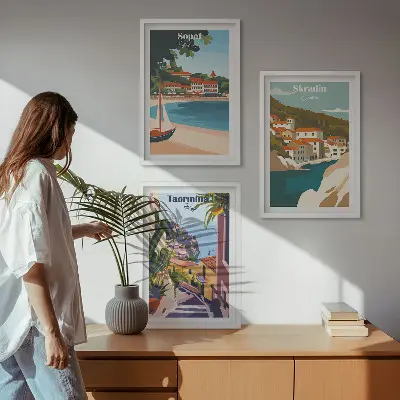 Tengerparti város illusztrációs képkészlet fali dekoráció