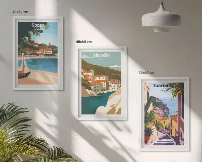 Tengerparti város illusztrációs képkészlet fali dekoráció