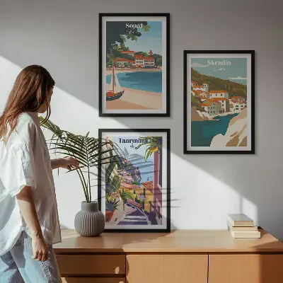 Tengerparti város illusztrációs képkészlet fali dekoráció
