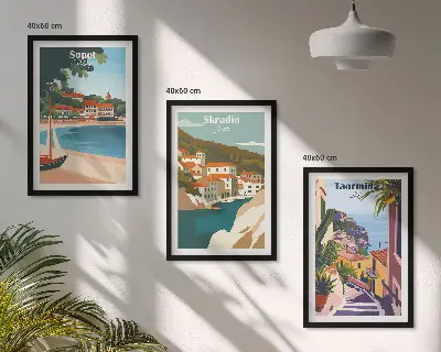 Tengerparti város illusztrációs képkészlet fali dekoráció