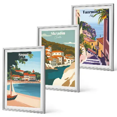 Tengerparti város illusztrációs képkészlet fali dekoráció