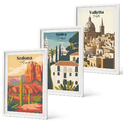 Keretezett képszett hálószobába kilátás Sedonára, Sintrára és Vallettára retro stílusban