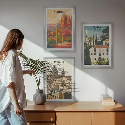 Keretezett képszett hálószobába kilátás Sedonára, Sintrára és Vallettára retro stílusban