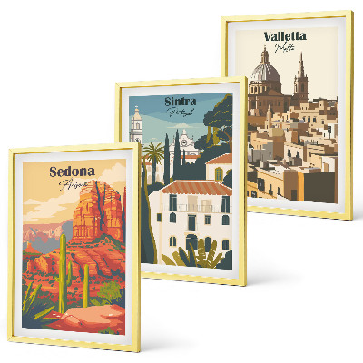Keretezett kép szett hálószobába Kilátás Sedona Sintra Valletta retro