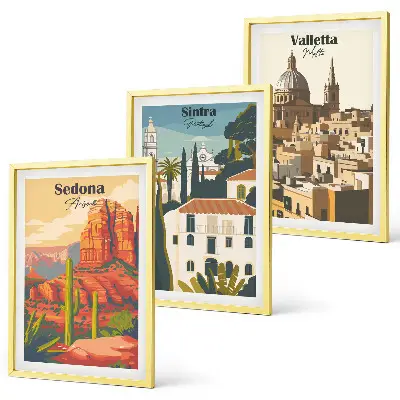 Keretezett képszett hálószobába kilátás Sedonára, Sintrára és Vallettára retro stílusban