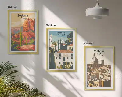 Keretezett képszett hálószobába kilátás Sedonára, Sintrára és Vallettára retro stílusban