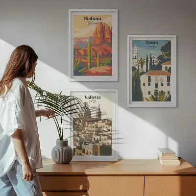 Keretezett képszett hálószobába kilátás Sedonára, Sintrára és Vallettára retro stílusban