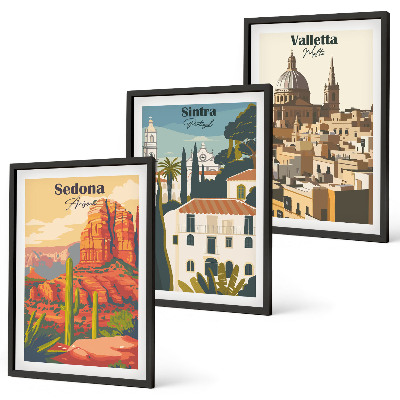 Keretezett kép szett hálószobába Kilátás Sedona Sintra Valletta retro