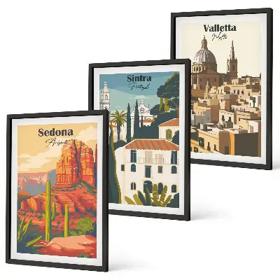 Keretezett képszett hálószobába kilátás Sedonára, Sintrára és Vallettára retro stílusban