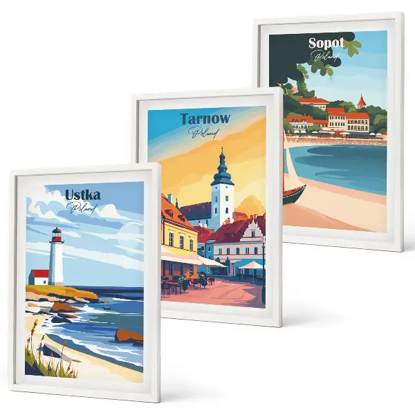Keretezett kép szett hálószobába városi kilátás Ustka Tarnów és Sopot motívummal