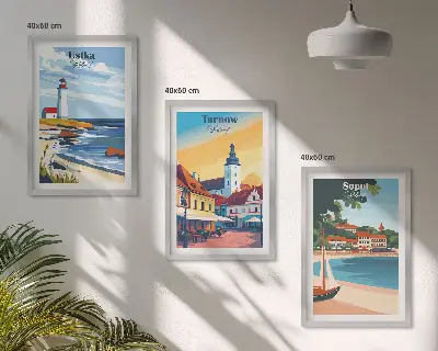 Keretezett kép szett hálószobába városi kilátás Ustka Tarnów és Sopot motívummal