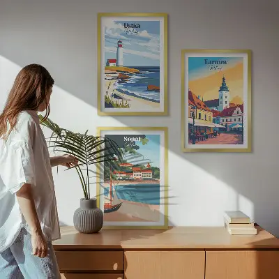 Keretezett kép szett hálószobába városi kilátás Ustka Tarnów és Sopot motívummal