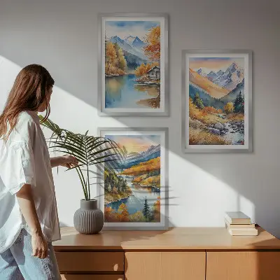 Hegyi táj folyó ősz fali dekoráció képkészlet őszi folyós hegyi táj mintájú falikép szett