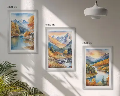Hegyi táj folyó ősz fali dekoráció képkészlet őszi folyós hegyi táj mintájú falikép szett
