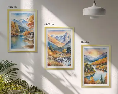 Hegyi táj folyó ősz fali dekoráció képkészlet őszi folyós hegyi táj mintájú falikép szett