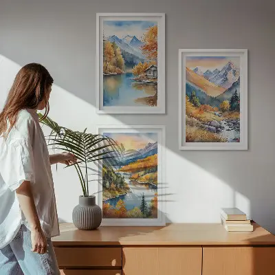 Hegyi táj folyó ősz fali dekoráció képkészlet őszi folyós hegyi táj mintájú falikép szett