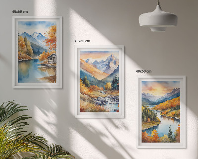 Fali dekoráció kép készlet Hegyi táj folyó ősz