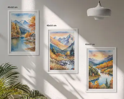 Hegyi táj folyó ősz fali dekoráció képkészlet őszi folyós hegyi táj mintájú falikép szett