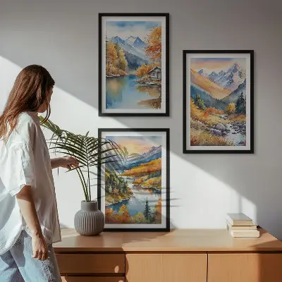 Hegyi táj folyó ősz fali dekoráció képkészlet őszi folyós hegyi táj mintájú falikép szett