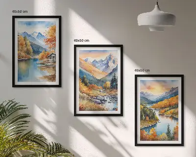 Hegyi táj folyó ősz fali dekoráció képkészlet őszi folyós hegyi táj mintájú falikép szett