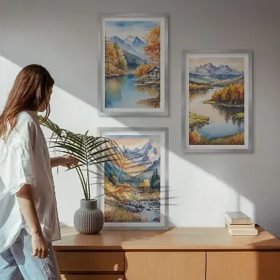 Keretezett kép szett hálószobába hegyi folyók őszi fák motívummal