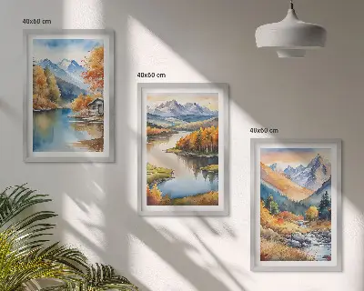 Keretezett kép szett hálószobába hegyi folyók őszi fák motívummal