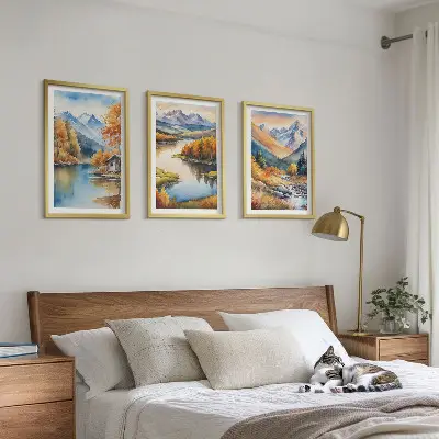 Keretezett kép szett hálószobába hegyi folyók őszi fák motívummal