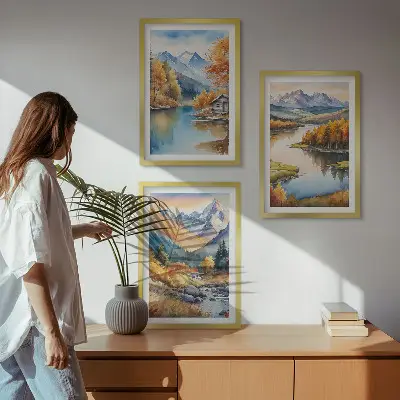 Keretezett kép szett hálószobába hegyi folyók őszi fák motívummal