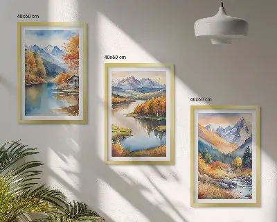 Keretezett kép szett hálószobába hegyi folyók őszi fák motívummal