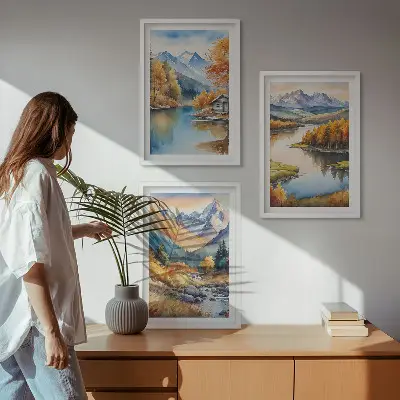 Keretezett kép szett hálószobába hegyi folyók őszi fák motívummal