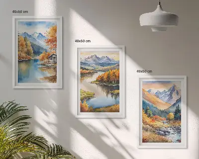 Keretezett kép szett hálószobába hegyi folyók őszi fák motívummal