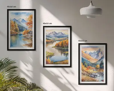 Keretezett kép szett hálószobába hegyi folyók őszi fák motívummal