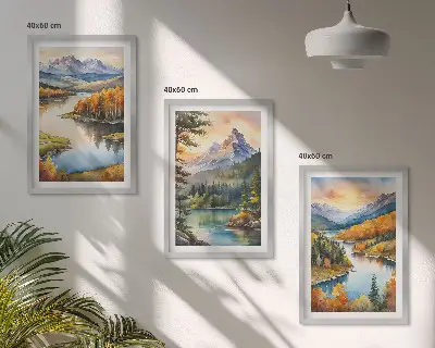 Hegyi tájak folyóval keretezett képszett hálószobába