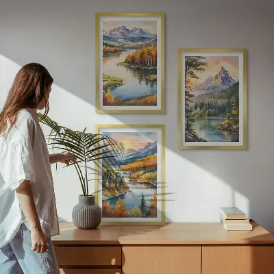 Hegyi tájak folyóval keretezett képszett hálószobába