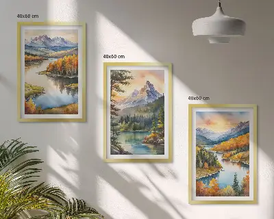 Hegyi tájak folyóval keretezett képszett hálószobába