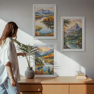 Hegyi tájak folyóval keretezett képszett hálószobába