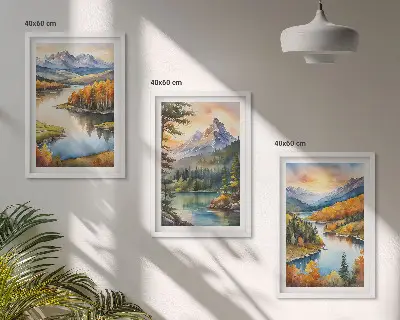 Hegyi tájak folyóval keretezett képszett hálószobába