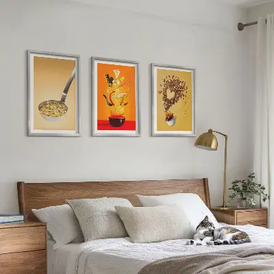 Konyhai ételtémájú keretezett képszett hálószobába