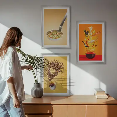 Konyhai ételtémájú keretezett képszett hálószobába