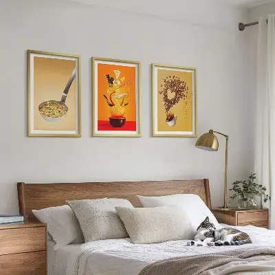Konyhai ételtémájú keretezett képszett hálószobába